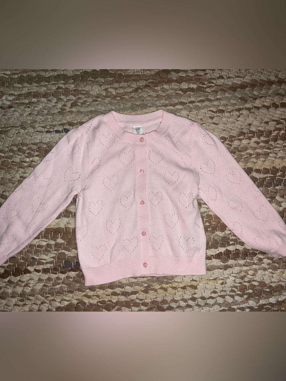 GAP Light Pink Heart-Pointelle Crewneck Sweater